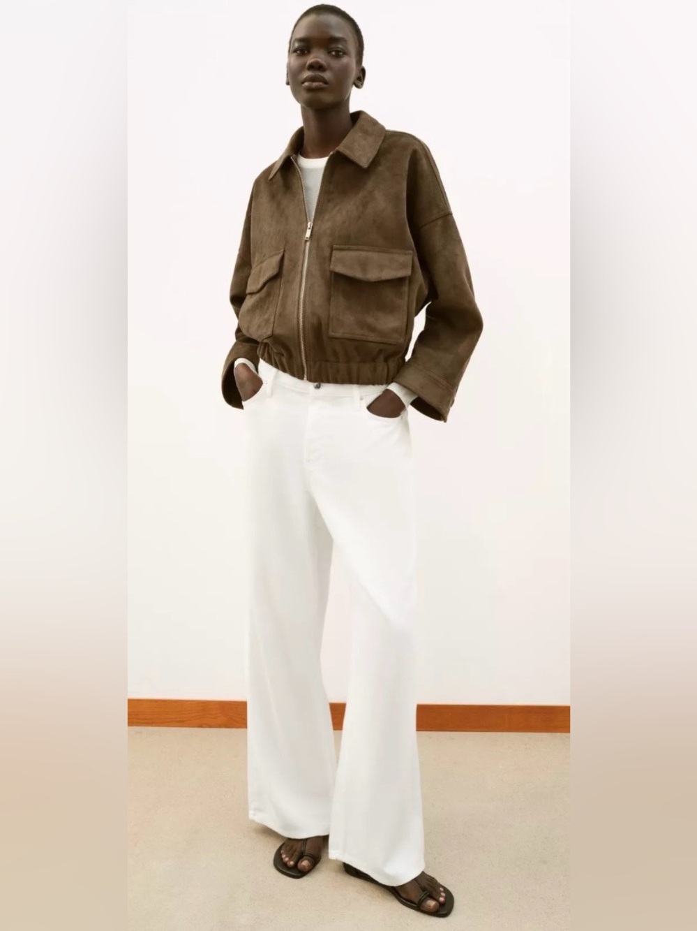 Zara Brown Suede Bomber Jacket - Picture 2 of 12